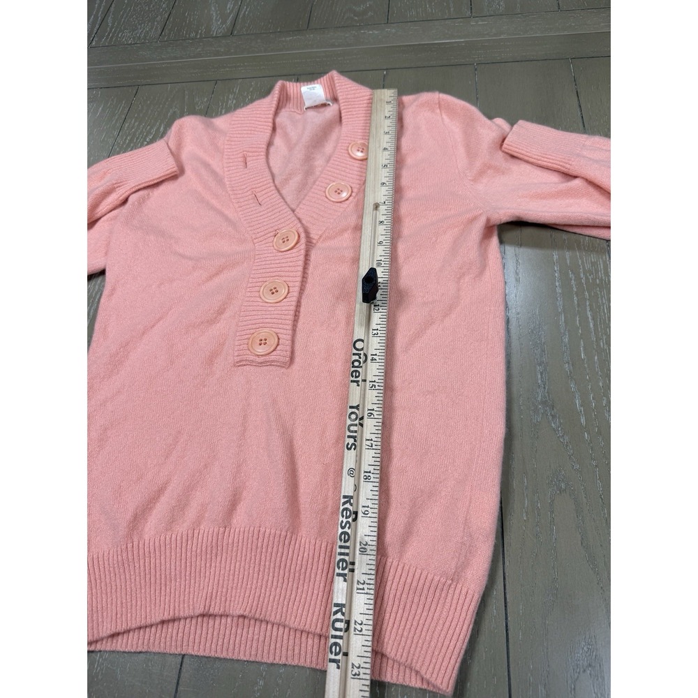 J Crew Cashmere Sweater Henley Medium Pink Y2K Retro Soft Preppy Classic - Picture 5 of 8